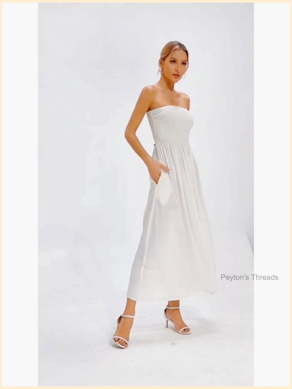 Women Strapless Tube Maxi Dress Flowy Swing Long Sundress Sleeveless Boho Beach - Picture 5 of 6